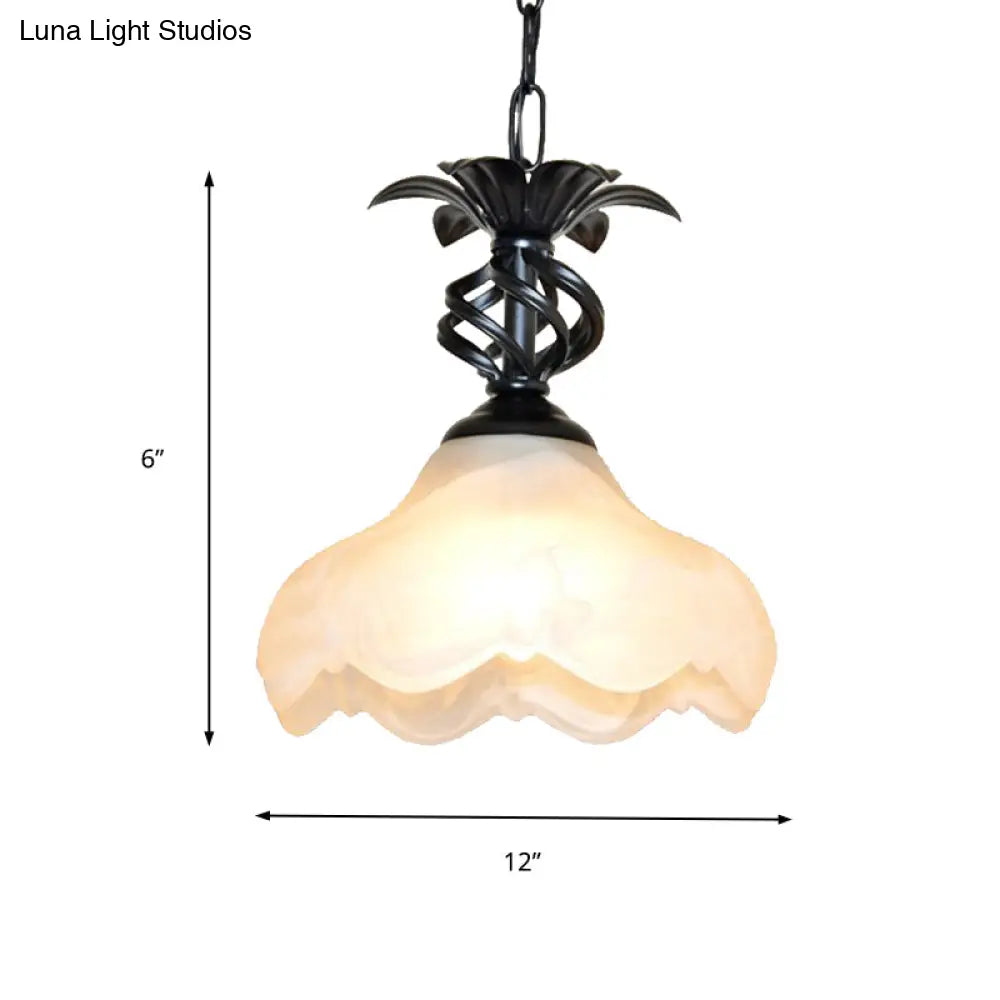 Scalloped Hanging Ceiling Light With Frosted Glass Pendant In Black/White For Corridor Lighting