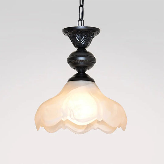 Scalloped Hanging Ceiling Light With Frosted Glass Pendant In Black/White For Corridor Lighting