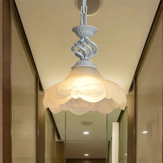 Scalloped Hanging Ceiling Light With Frosted Glass Pendant In Black/White For Corridor Lighting