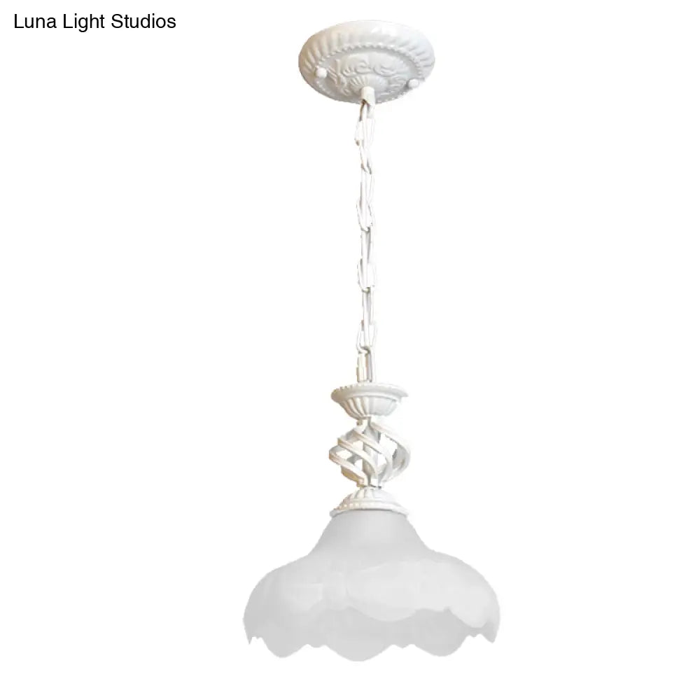 Scalloped Hanging Ceiling Light With Frosted Glass Pendant In Black/White For Corridor Lighting