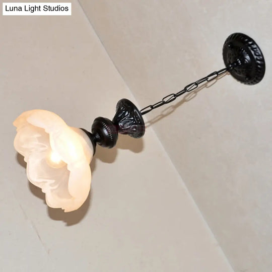 Scalloped Hanging Ceiling Light With Frosted Glass Pendant In Black/White For Corridor Lighting