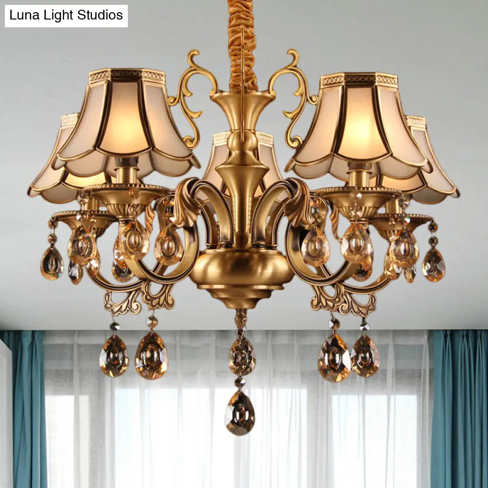 Scalloped Hanging Chandelier With Frosted Glass Down Lighting Pendant Colonial Style. Available In