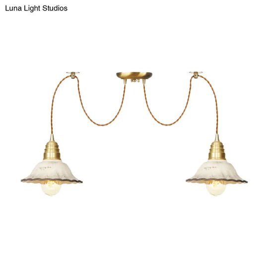 Scalloped Multi-Light Pendant - Traditional Gold Ceramics Swag Hanging Lamp Kit (2/4/6 Bulbs)