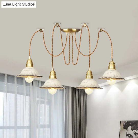 Scalloped Multi-Light Pendant - Traditional Gold Ceramics Swag Hanging Lamp Kit (2/4/6 Bulbs)