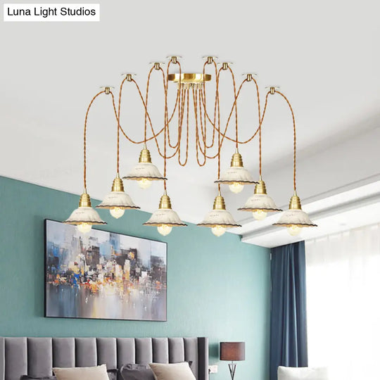 Scalloped Multi-Light Pendant - Traditional Gold Ceramics Swag Hanging Lamp Kit (2/4/6 Bulbs)