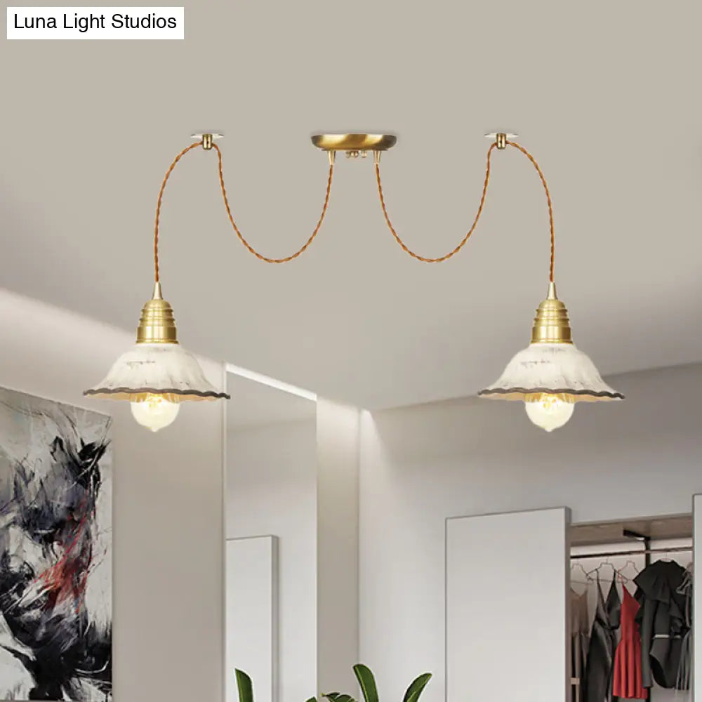 Scalloped Multi-Light Pendant - Traditional Gold Ceramics Swag Hanging Lamp Kit (2/4/6 Bulbs)