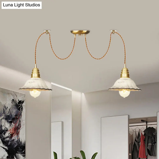 Scalloped Multi-Light Pendant - Traditional Gold Ceramics Swag Hanging Lamp Kit (2/4/6 Bulbs)