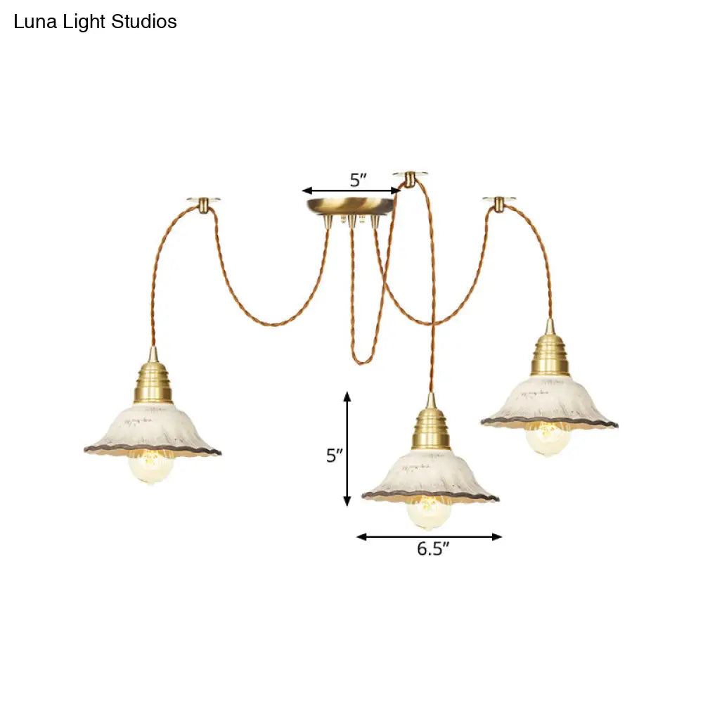 Scalloped Multi-Light Pendant - Traditional Gold Ceramics Swag Hanging Lamp Kit (2/4/6 Bulbs)