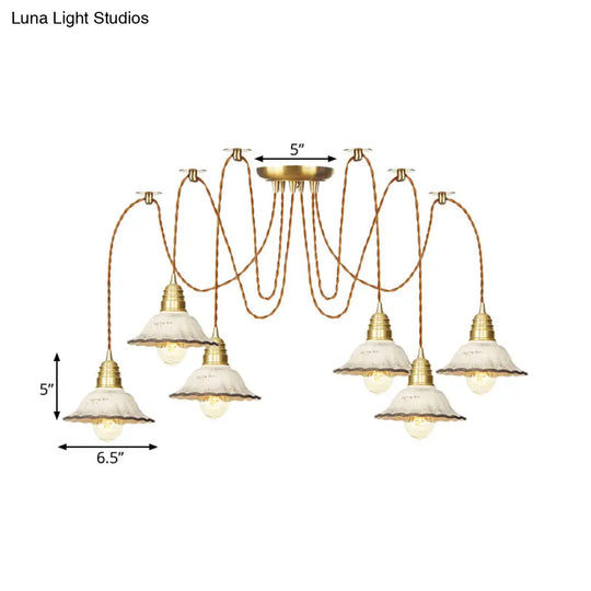 Scalloped Multi-Light Pendant - Traditional Gold Ceramics Swag Hanging Lamp Kit (2/4/6 Bulbs)