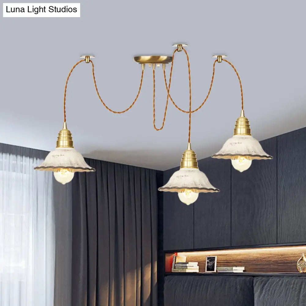 Scalloped Multi-Light Pendant - Traditional Gold Ceramics Swag Hanging Lamp Kit (2/4/6 Bulbs)