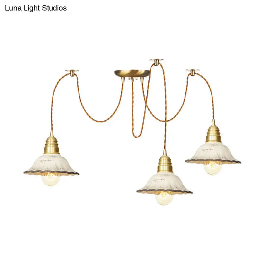 Scalloped Multi-Light Pendant - Traditional Gold Ceramics Swag Hanging Lamp Kit (2/4/6 Bulbs)