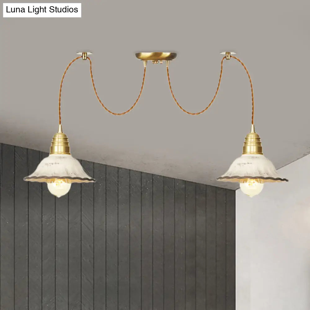 Scalloped Multi-Light Pendant - Traditional Gold Ceramics Swag Hanging Lamp Kit (2/4/6 Bulbs)