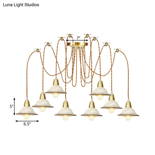 Scalloped Multi-Light Pendant - Traditional Gold Ceramics Swag Hanging Lamp Kit (2/4/6 Bulbs)