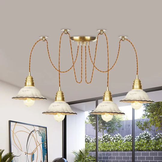 Scalloped Multi-Light Pendant - Traditional Gold Ceramics Swag Hanging Lamp Kit (2/4/6 Bulbs) 4 /