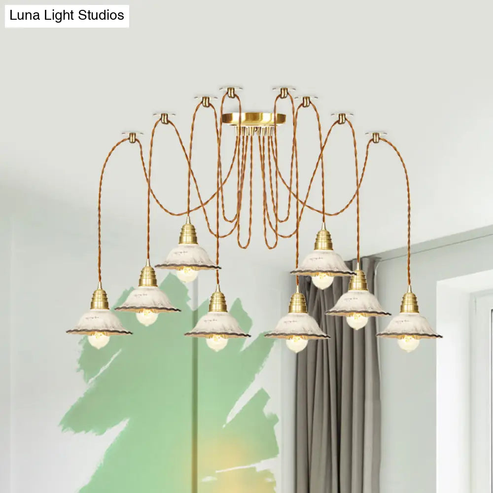 Scalloped Multi-Light Pendant - Traditional Gold Ceramics Swag Hanging Lamp Kit (2/4/6 Bulbs)