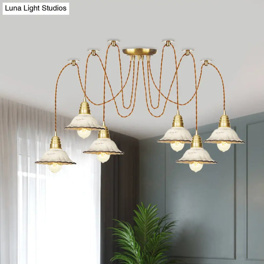 Scalloped Multi-Light Pendant - Traditional Gold Ceramics Swag Hanging Lamp Kit (2/4/6 Bulbs)