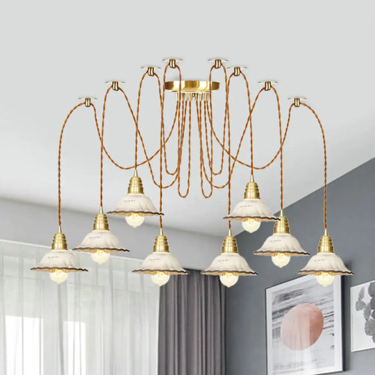 Scalloped Multi-Light Pendant - Traditional Gold Ceramics Swag Hanging Lamp Kit (2/4/6 Bulbs) 8 /