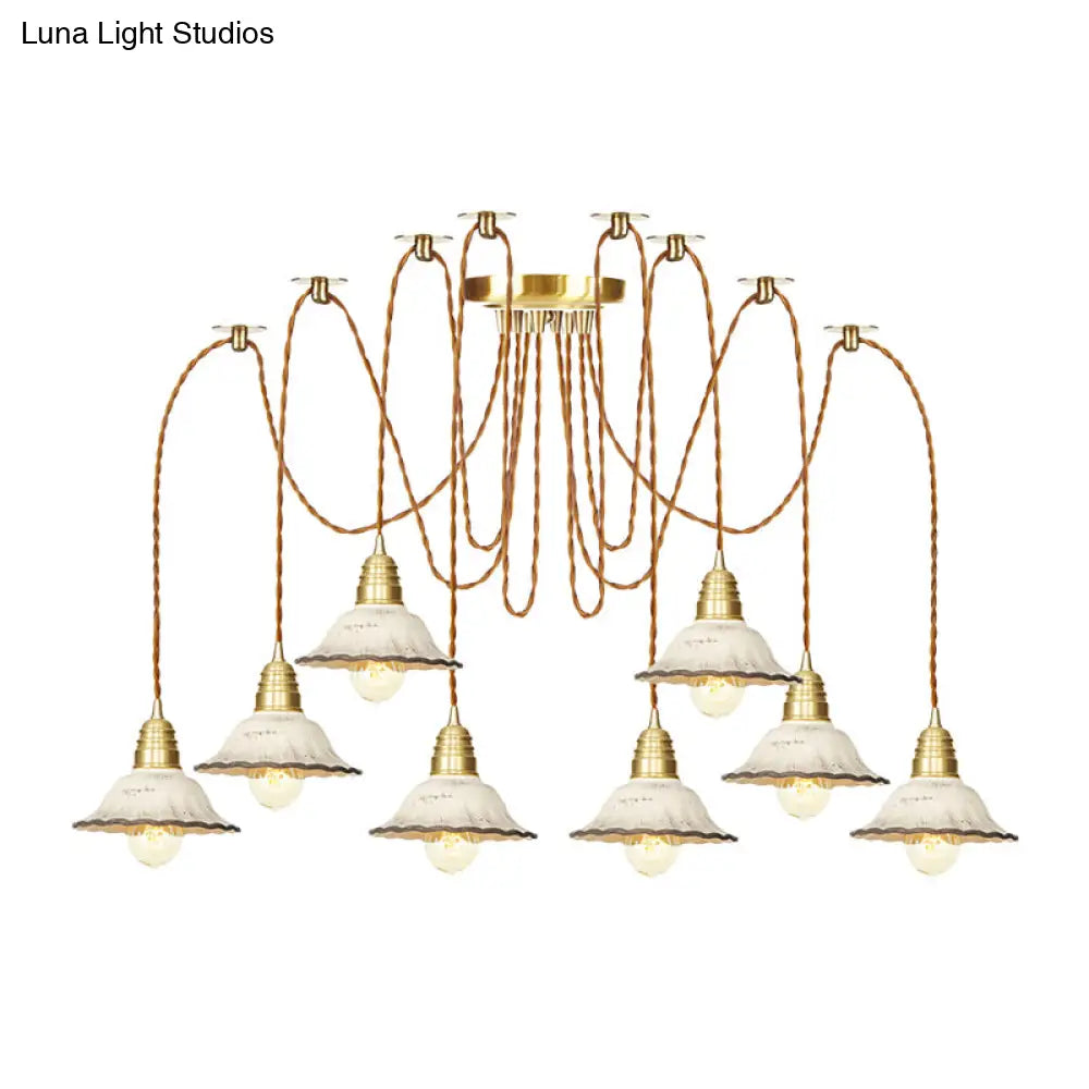 Scalloped Multi-Light Pendant - Traditional Gold Ceramics Swag Hanging Lamp Kit (2/4/6 Bulbs)