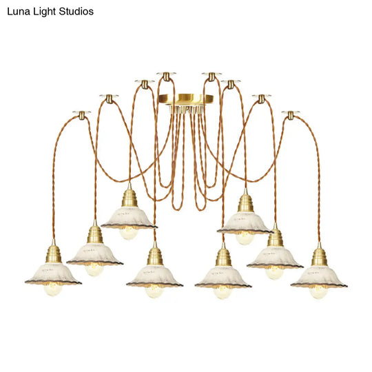 Scalloped Multi-Light Pendant - Traditional Gold Ceramics Swag Hanging Lamp Kit (2/4/6 Bulbs)