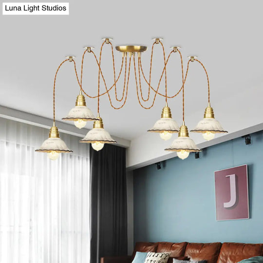 Scalloped Multi-Light Pendant - Traditional Gold Ceramics Swag Hanging Lamp Kit (2/4/6 Bulbs)