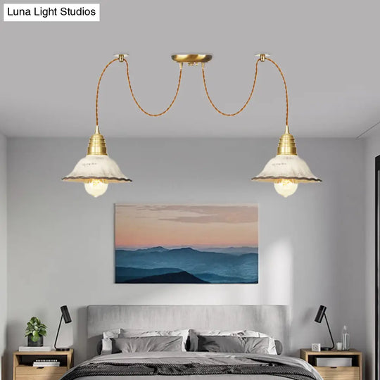 Scalloped Multi-Light Pendant - Traditional Gold Ceramics Swag Hanging Lamp Kit (2/4/6 Bulbs)