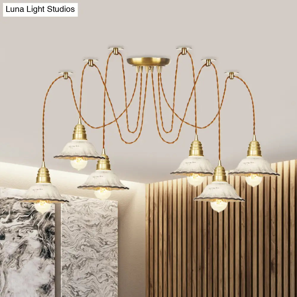 Scalloped Multi-Light Pendant - Traditional Gold Ceramics Swag Hanging Lamp Kit (2/4/6 Bulbs)