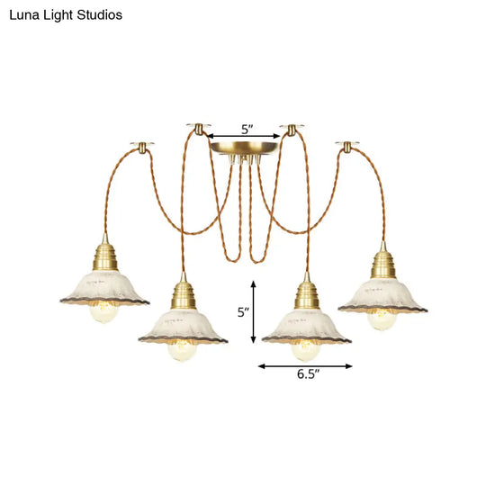 Scalloped Multi-Light Pendant - Traditional Gold Ceramics Swag Hanging Lamp Kit (2/4/6 Bulbs)