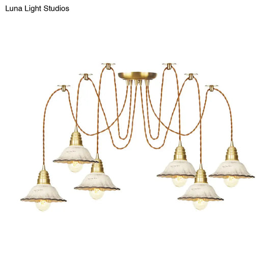 Scalloped Multi-Light Pendant - Traditional Gold Ceramics Swag Hanging Lamp Kit (2/4/6 Bulbs)