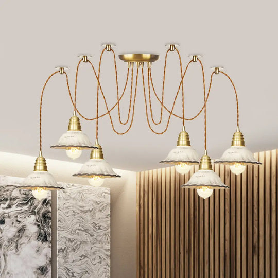 Scalloped Multi-Light Pendant - Traditional Gold Ceramics Swag Hanging Lamp Kit (2/4/6 Bulbs) 6 /