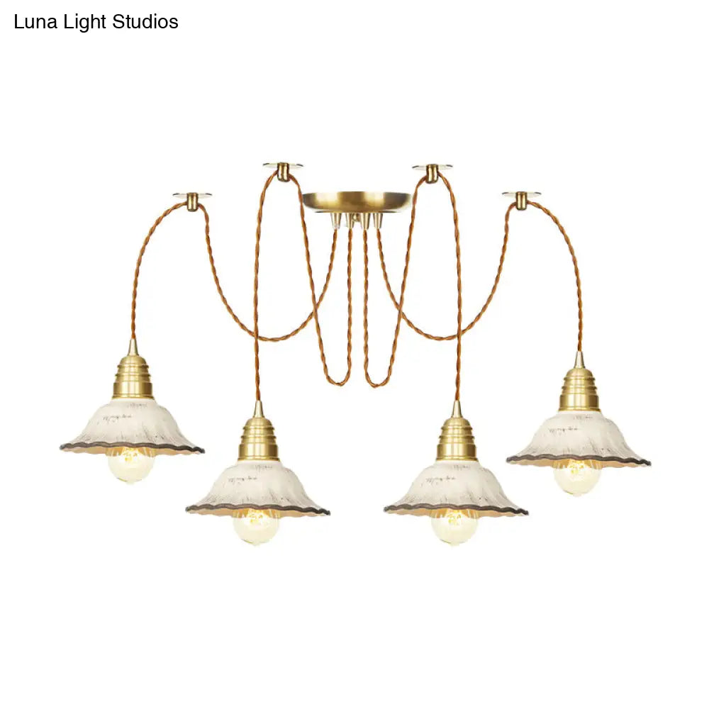 Scalloped Multi-Light Pendant - Traditional Gold Ceramics Swag Hanging Lamp Kit (2/4/6 Bulbs)