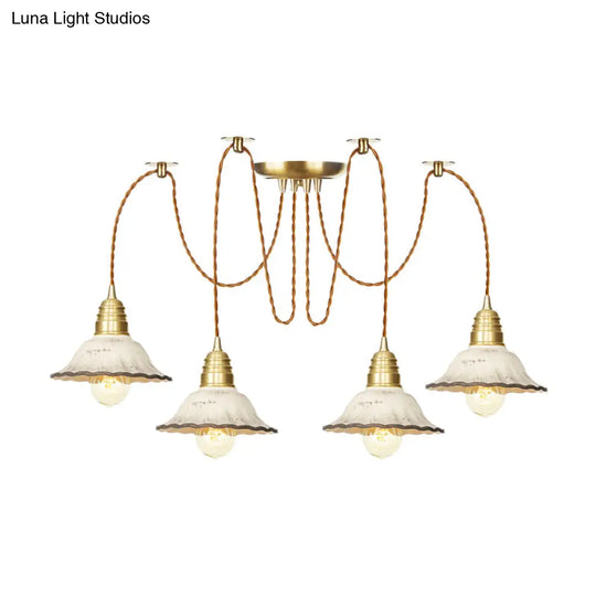 Scalloped Multi-Light Pendant - Traditional Gold Ceramics Swag Hanging Lamp Kit (2/4/6 Bulbs)