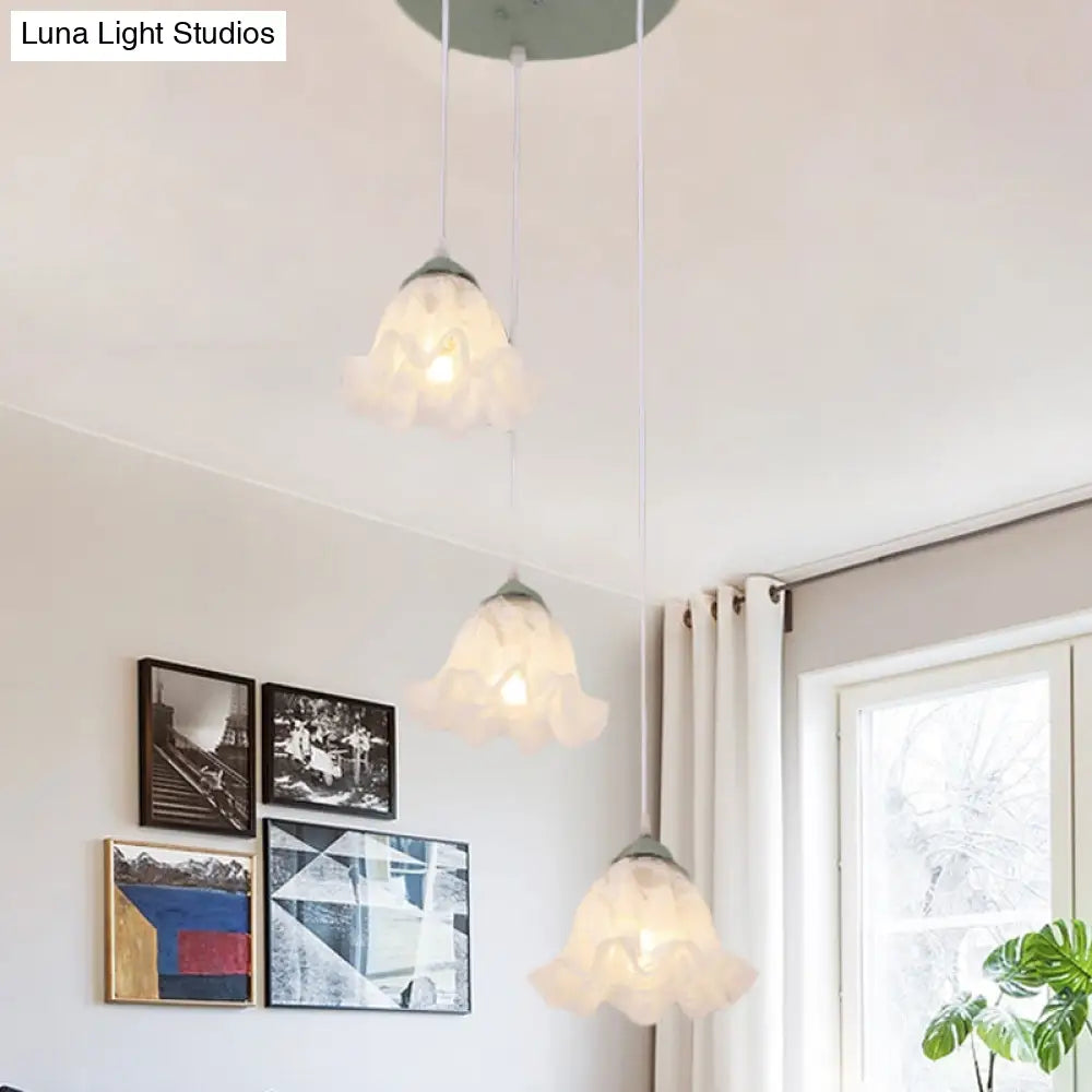 Scalloped Multi Light Pendant With White Glass Shade - 3/6-Bulb Suspension Lamp