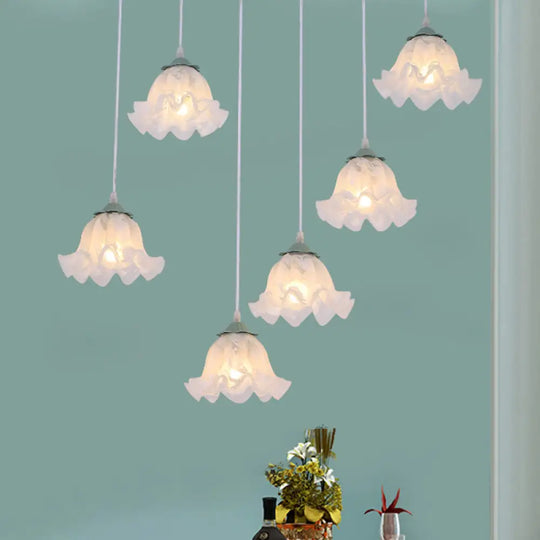 Scalloped Multi Light Pendant With White Glass Shade - 3/6-Bulb Suspension Lamp 6 /