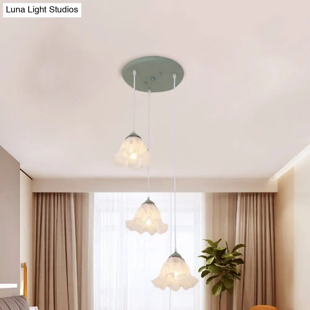 Scalloped Multi Light Pendant With White Glass Shade - 3/6-Bulb Suspension Lamp