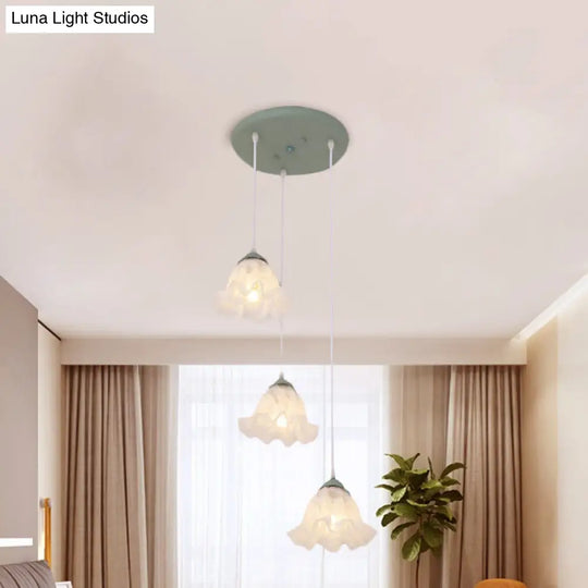 Scalloped Multi Light Pendant With White Glass Shade - 3/6-Bulb Suspension Lamp