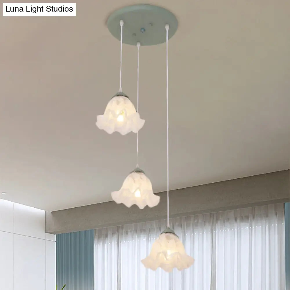 Scalloped Multi Light Pendant With White Glass Shade - 3/6-Bulb Suspension Lamp