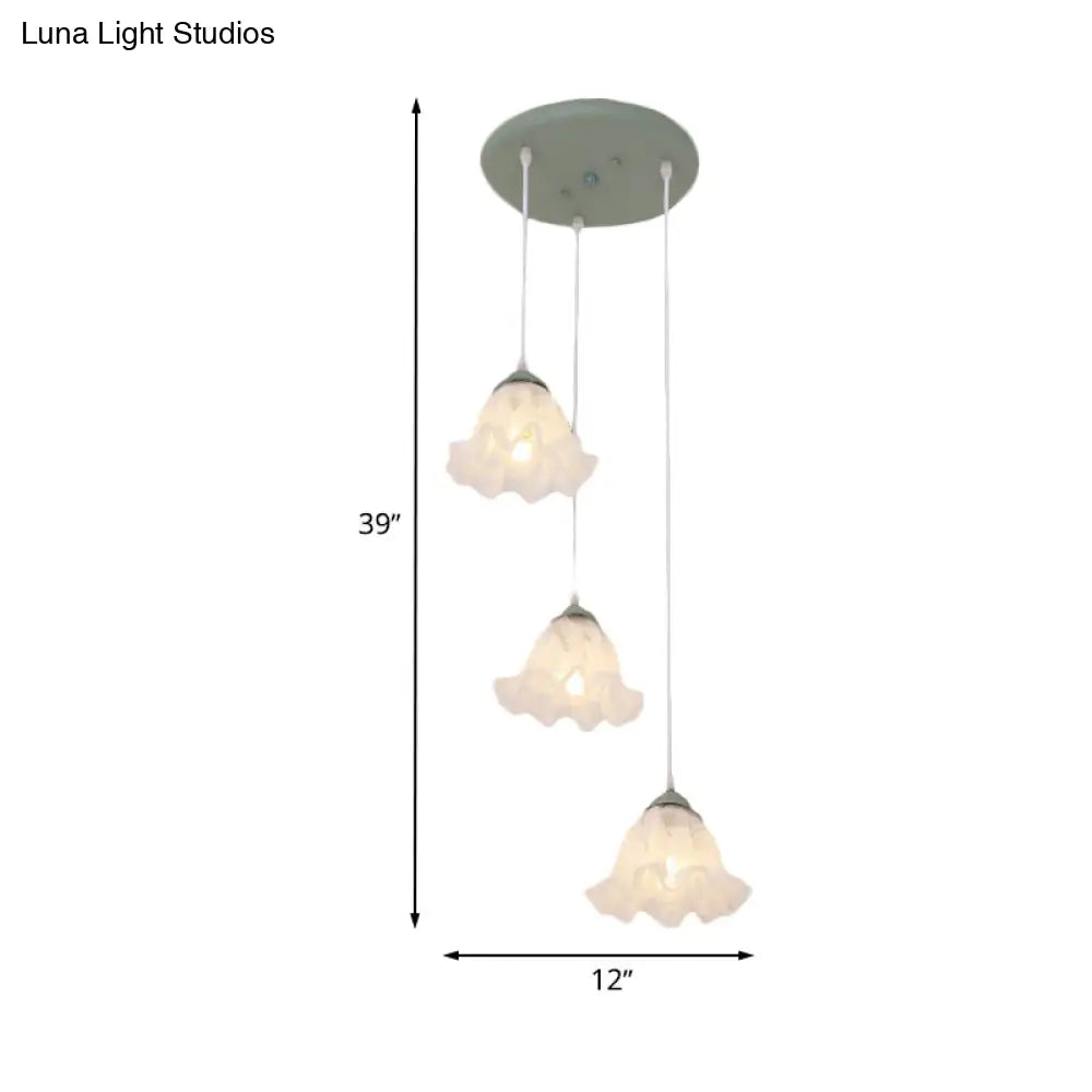 Scalloped Multi Light Pendant With White Glass Shade - 3/6-Bulb Suspension Lamp