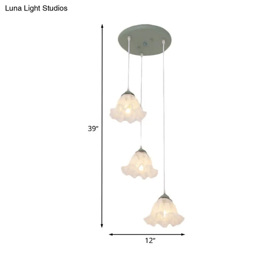 Scalloped Multi Light Pendant With White Glass Shade - 3/6-Bulb Suspension Lamp