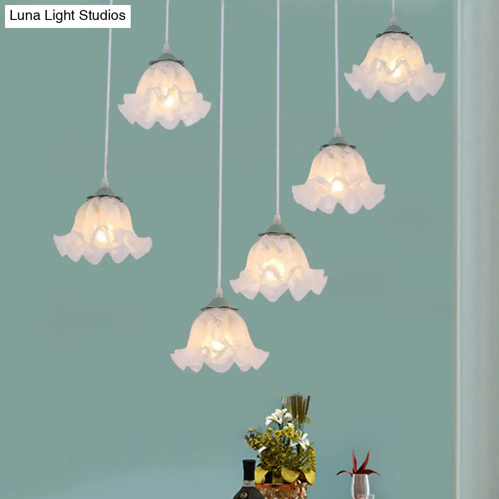 Scalloped Multi Light Pendant With White Glass Shade - 3/6-Bulb Suspension Lamp