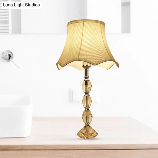 Scalloped Night Light: Light Yellow Minimalism Fabric Living Room Lamp With Crystal Base