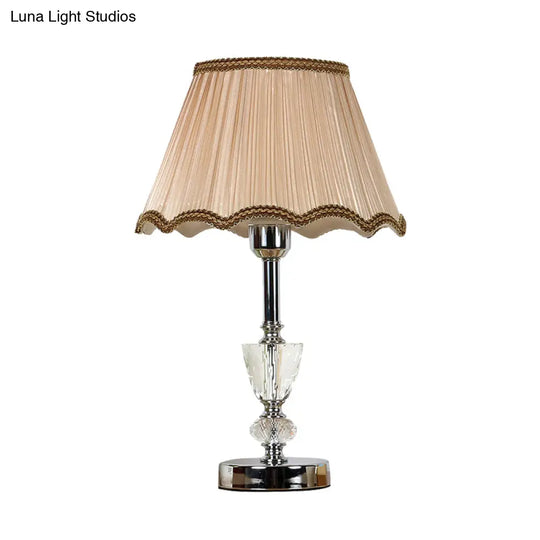 Scalloped Nightstand Lamp: 1-Light Countryside Beige With Crystal Accent