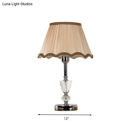 Scalloped Nightstand Lamp: 1-Light Countryside Beige With Crystal Accent