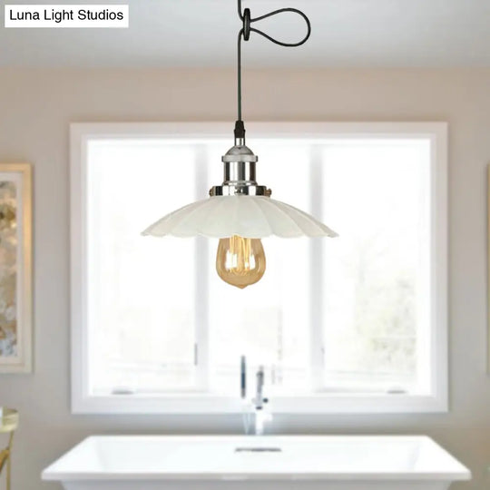 Scalloped Pendant Lighting - Loft Style | Metal Hanging Light Fixture In Rust/Chrome Finish Perfect