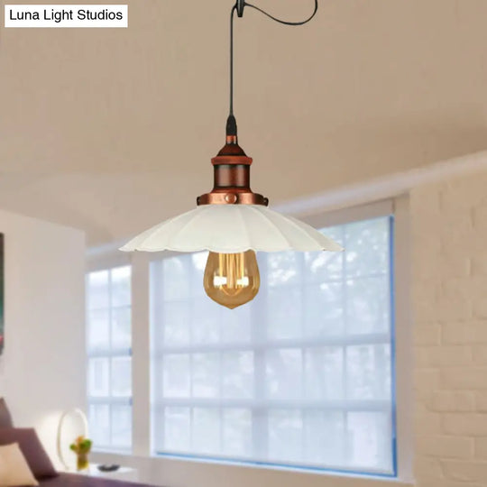 Scalloped Pendant Lighting 1-Bulb Hanging Light Fixture - Loft Style Rust/Chrome Finish Ideal For
