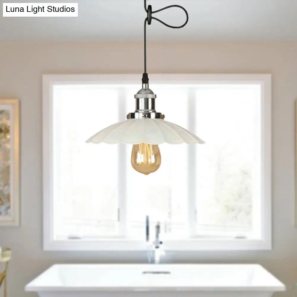 Scalloped Pendant Lighting 1-Bulb Hanging Light Fixture - Loft Style Rust/Chrome Finish Ideal For