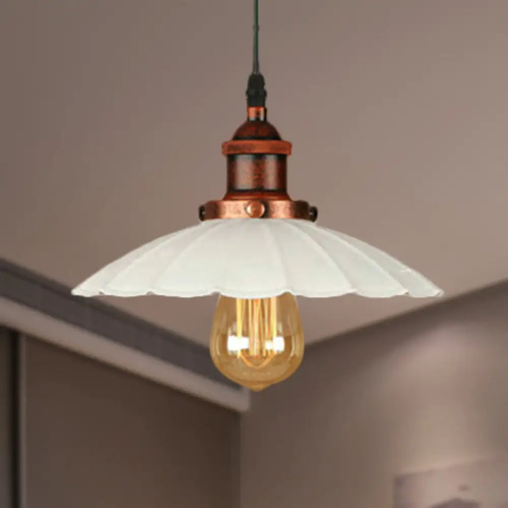 Scalloped Pendant Lighting 1-Bulb Hanging Light Fixture - Loft Style Rust/Chrome Finish Ideal For