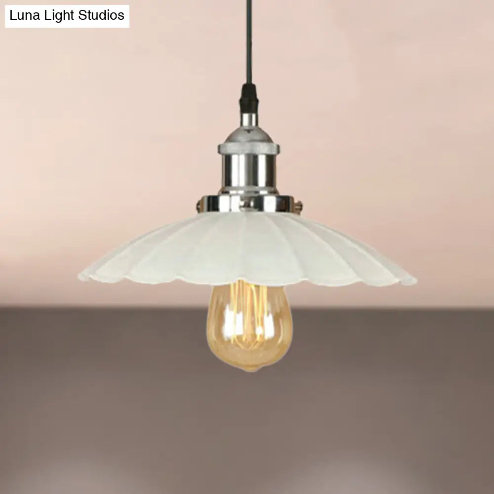 Scalloped Pendant Lighting - Loft Style | Metal Hanging Light Fixture In Rust/Chrome Finish Perfect