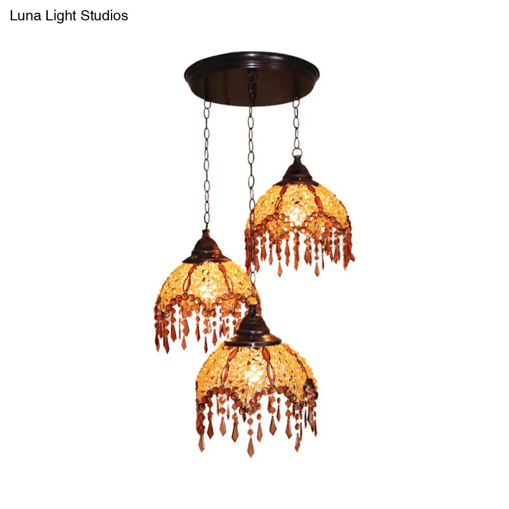 Scalloped Restaurant Pendant Light - Metal Cluster Lamp With Crystal Accents