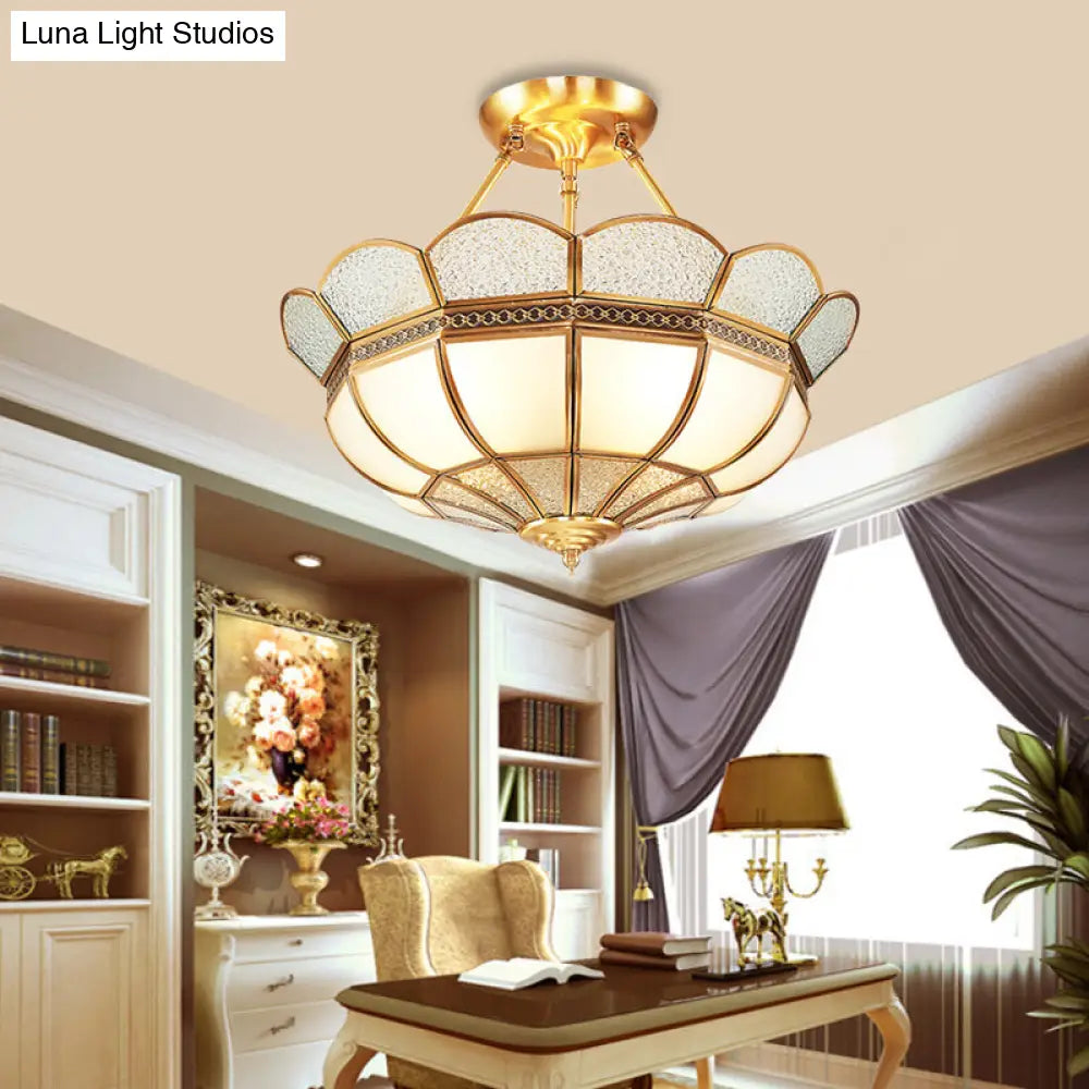 Scalloped Semi-Flush Brass Light Fixture For Bedroom - 4/6 Bulb Ceiling Mount Traditional Design