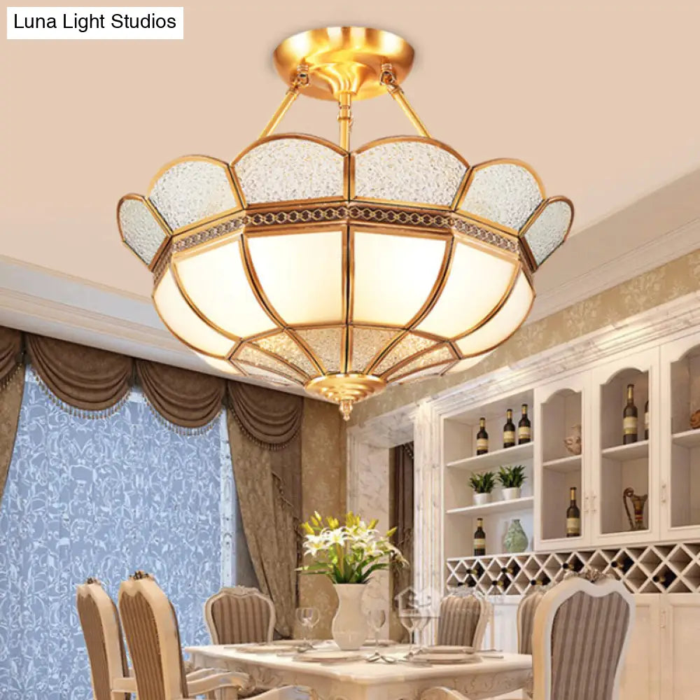 Scalloped Semi-Flush Brass Light Fixture For Bedroom - 4/6 Bulb Ceiling Mount Traditional Design